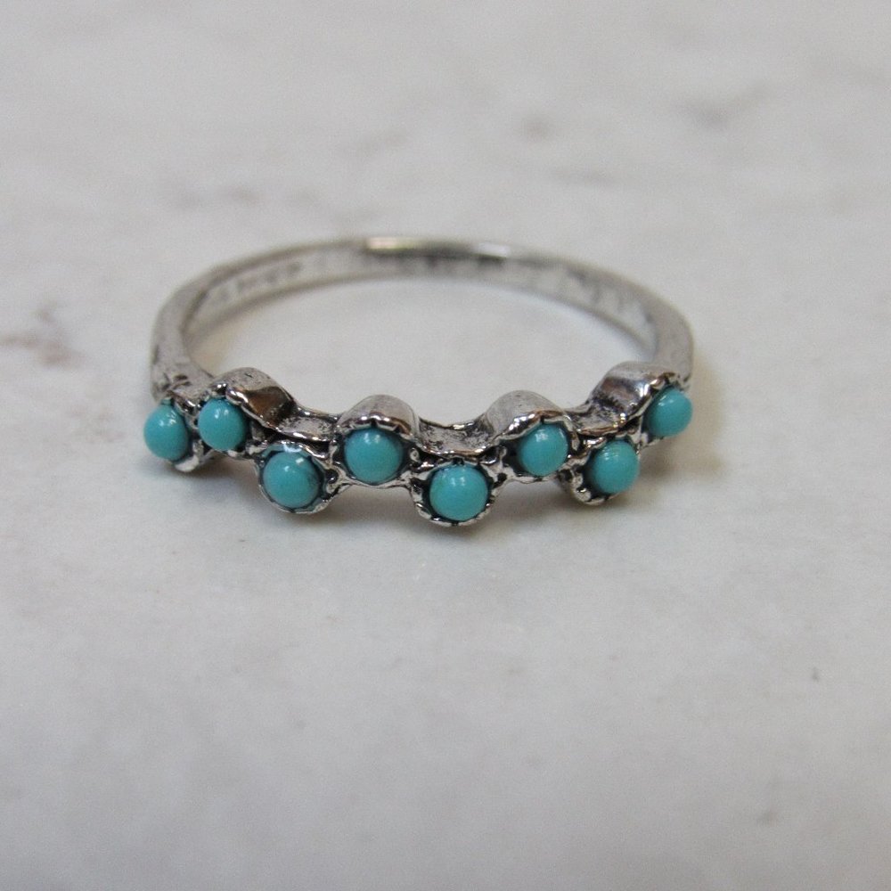 Turquoise Lined Silver Tone Ring Size 9